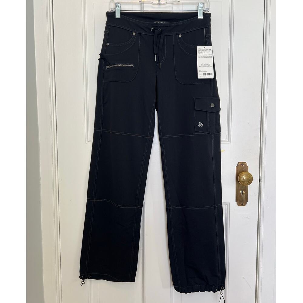 NEW Athleta Bettona Boyfriend Pant Black Cargo Cinch Contrast Stitch Women's XS